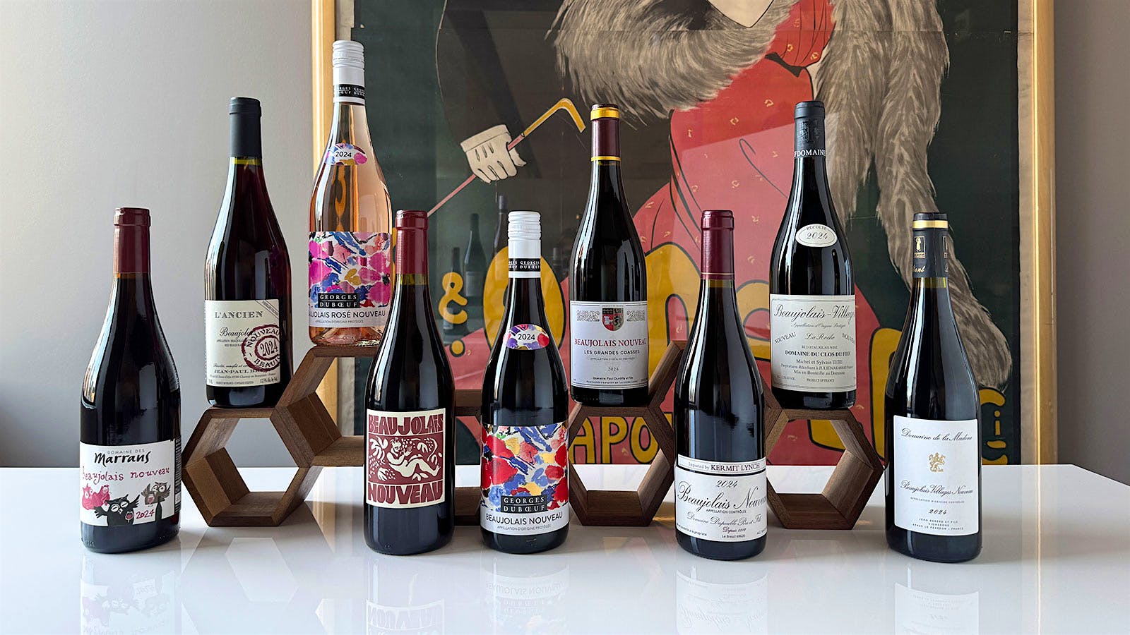 Nine bottles of 2024 Beaujolais Nouveau