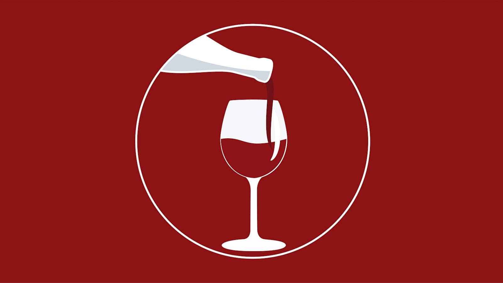 Illustration of a glass of red wine being poured from a bottle