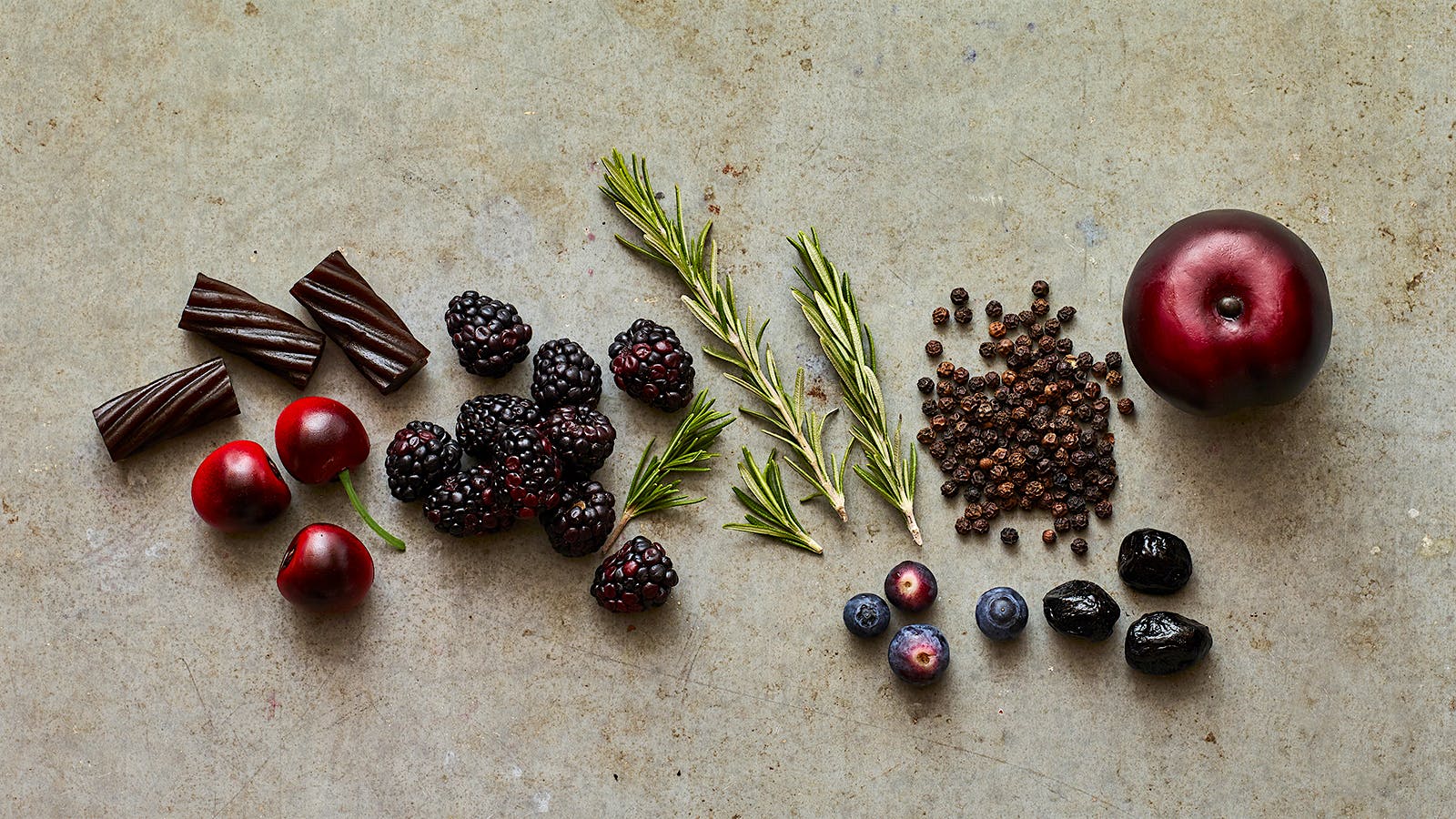 Licorice, cherries, blackberries, rosemary, black peppercorns, black olives, plum