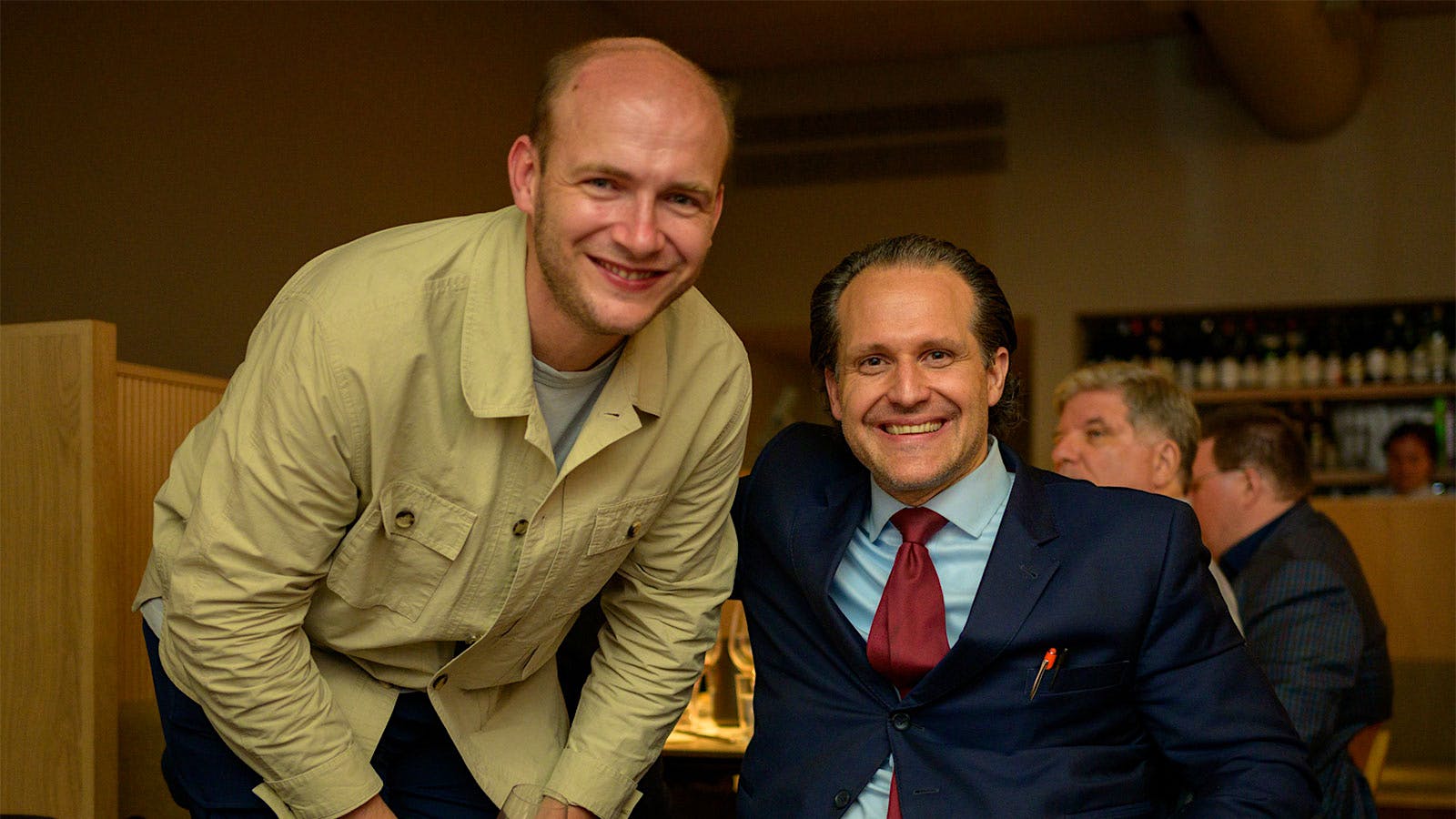 Winemaker Edouard Parinet, at left, with sommelier Yannick Benjamin