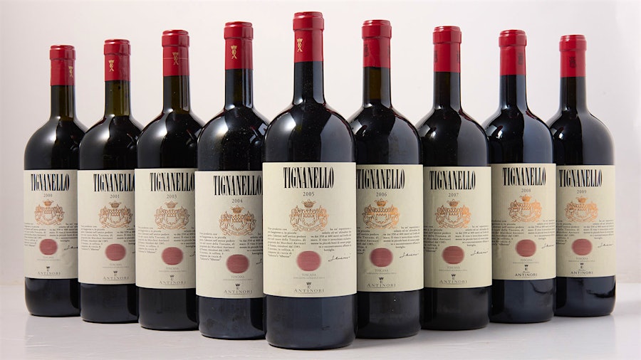 One of the auction’s top lots featured nine magnums of the celebrated super Tuscan from successive years.