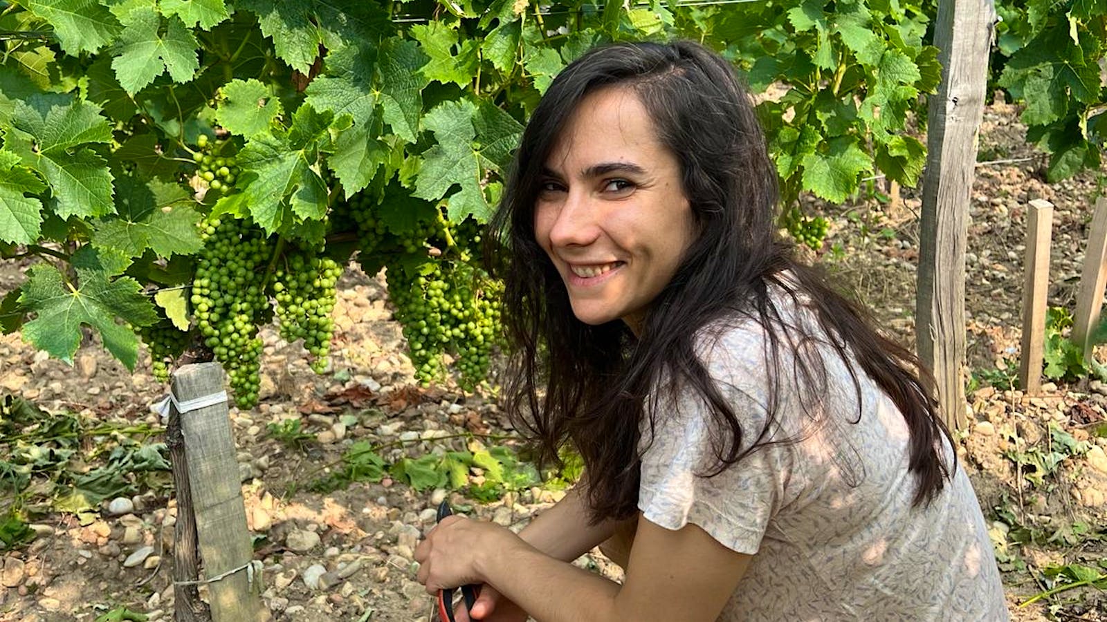 Winegrower Noëmie Durantou in the vineyard at Bordeaux's L'Église Clinet