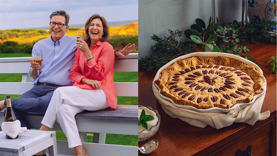 For their new cookbook, "Does This Taste Funny?," Stephen Colbert and Evie McGee Colbert collected recipes from across their family, like this bourbon chocolate pecan pie.