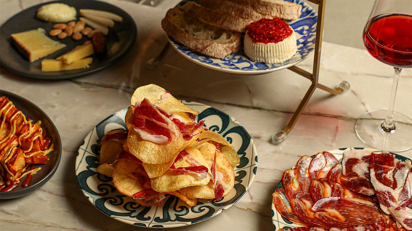 A selection of dishes from the jamón bar at 34 Restaurant and Bar in New Orleans